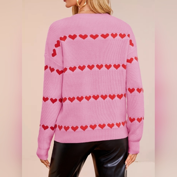 Pink Heart Ribbed Pattern Sweater - Picture 4 of 9